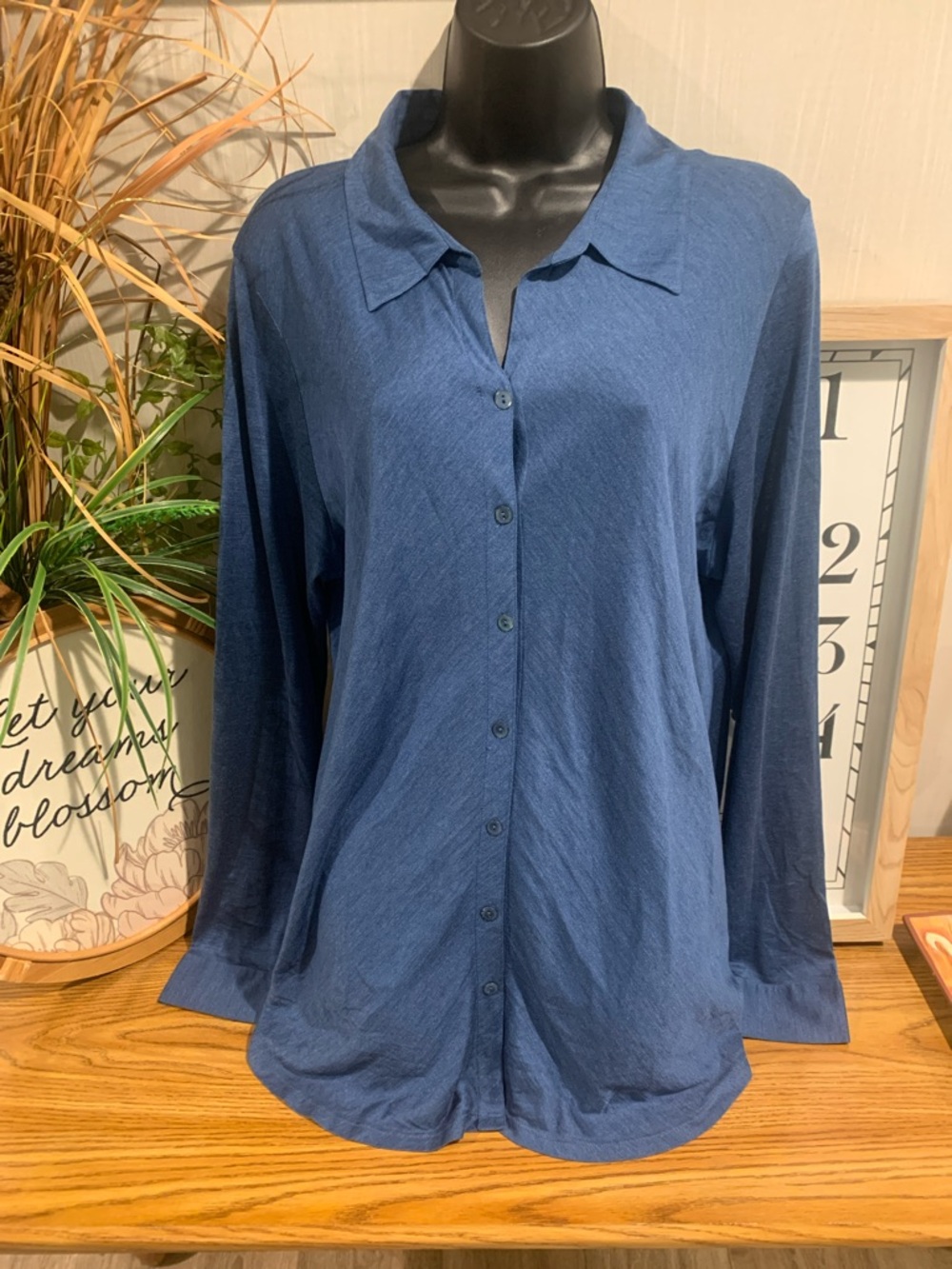 Eileen Fisher Blue Lightweight Button-Down Shirt
